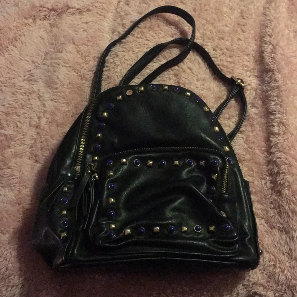 Black mini-backpack with gold and blue studs